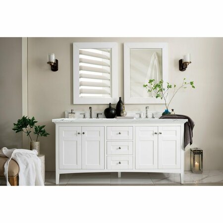 James Martin Vanities Palisades 72in Double Vanity, Bright White w/ 3 CM Ethereal Noctis Quartz Top 527-V72-BW-3ENC